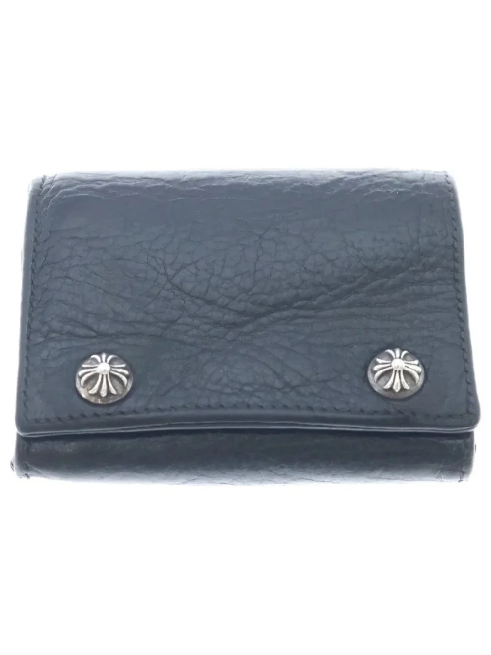 Chrome Hearts 3 Fold Cross Ball Button Leather Wallet Black
